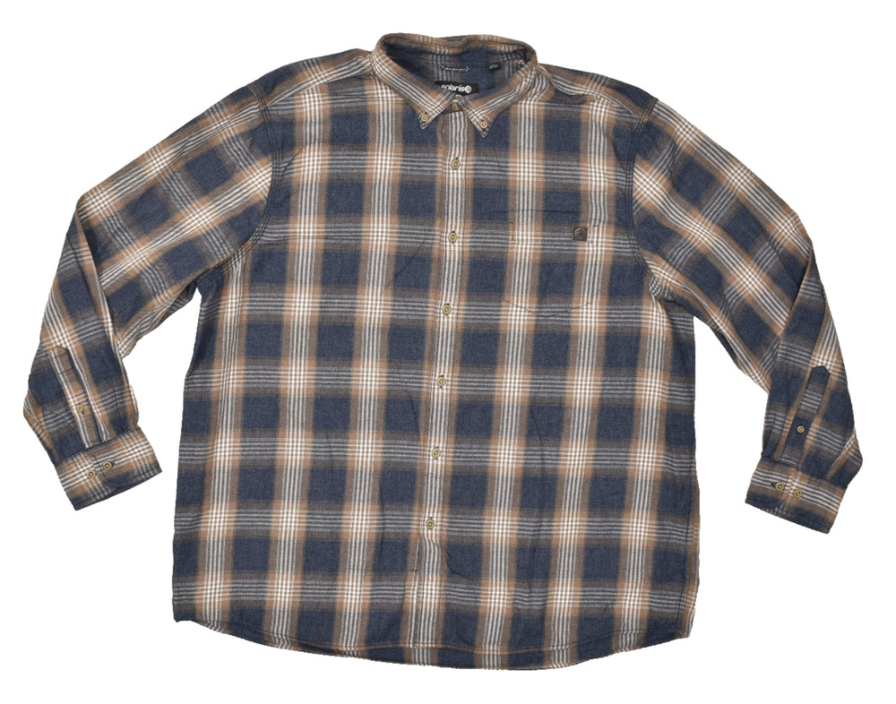 Men's Solaris Plaid Flannel Shirt Regular Size XXL Blue Brown Outdoors Cotton